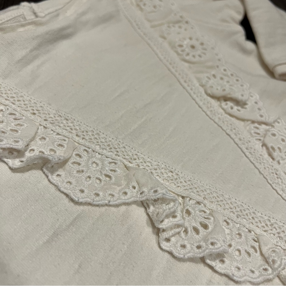 Zara Cream Ivory Ruffled Long Sleeve Shirt Sweater - Picture 3 of 6